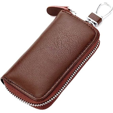 (Brun) nøkkelveske for menn i skinn, nøkkelveske i kvegsskinn -