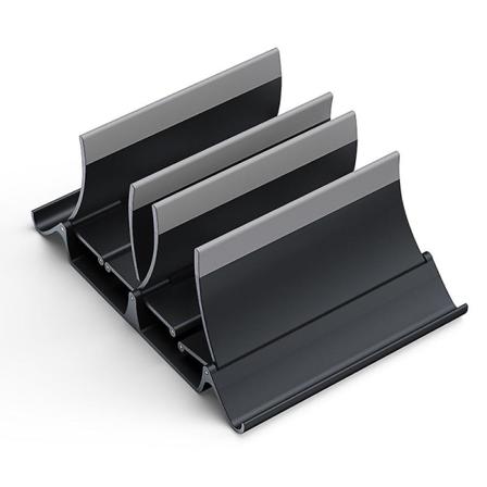 Vertikal bærbar computerstativ Telefon Tablet-holder Desktop Automatisk dobbelt opbevaringshylde Black