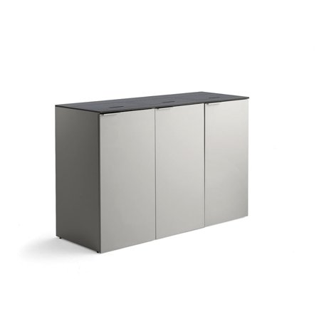 Affaldssorteringsskab CELSIUS, 3 sektioner, grå, 1 stk. 120 L affaldsbeholder + 1 stk. 90 L affaldsb