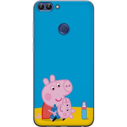 Kompatibelt Mobildeksel til Huawei P smart Peppa Pig alvet tema med krone og tryllestav på rosa bakgrunn, søt barneillustrasjon med Greta Gris i eve