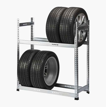 Biltema - Dekkstativ i Galvanisert Stål - Plass til 8 Dekk, Størrelse 1050 x 1180 x 450 mm