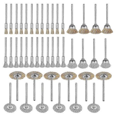 44 kpl Mini-lankaharjapyöräkuppi Messinki Teräslankaharjasetti 1/8 tuuman (3 mm) varsi Dremel-sähkötyökalulle