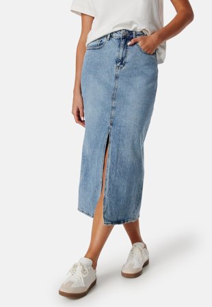 VILA Vipia new High Waist midi denim skirt Light Blue Denim Klær