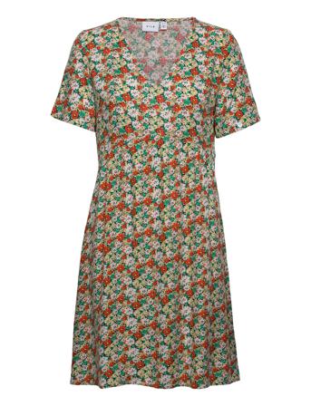 Vikiwi V-Neck S/S Dress/Su/Vol Patterned Vila