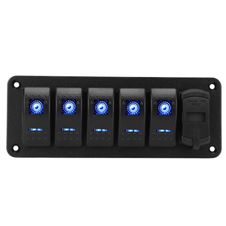 5-veis vippebryterpanel 12V-24V dobbel USB-lader LED spenningsdisplay PÅ Av-bryter for lastebil RV Yacht