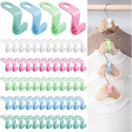 64 kpl henkarikoukkuja, muovisia henkariliittimiä, vaatekaapin henkarin kiinnityskoukkua, täydellinen tilan säästöön (monivärinen)