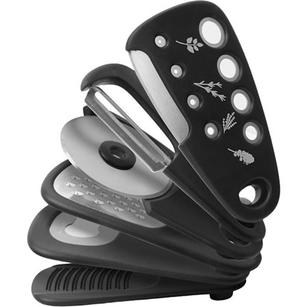 Professionelt køkkenudstyr - 6-delt sæt i rustfrit stål med ostehøvl, flaskeåbner, frugt- og grøntsagsskræller samt pizzaskærer - Køkkenværktøj