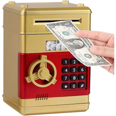 Sparekasse, fødselsdagslegetøj gaver til 4 5 6 7 8 9 10 årige drenge piger, elektronisk ægte mønt ATM maskine, stor sparekasse sikker lås Bo af 