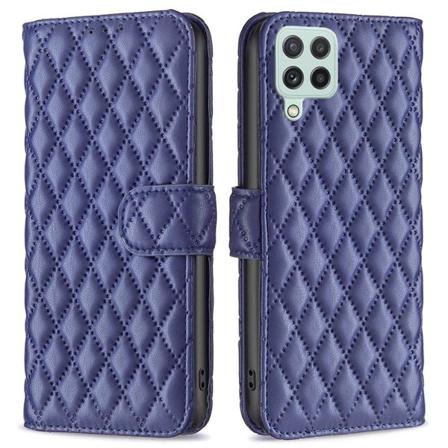 Rombuskuvioinen matta läppäkotelo Samsung Galaxy A22 4G - Sininen Blue