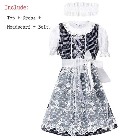 Fargerik Dirndl Oktoberfest For Child Costume Alps National Toppkjole Cosplay Fancy Festkjole Carnival Halloween Navy S