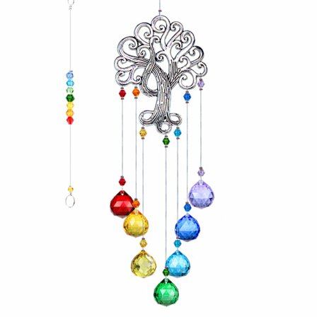 Krystal Suncatcher Chakra Farver Bold, Glas Livets Træ Solfanger til Vindue, Hængende Ornament Regnbue Vedhæng