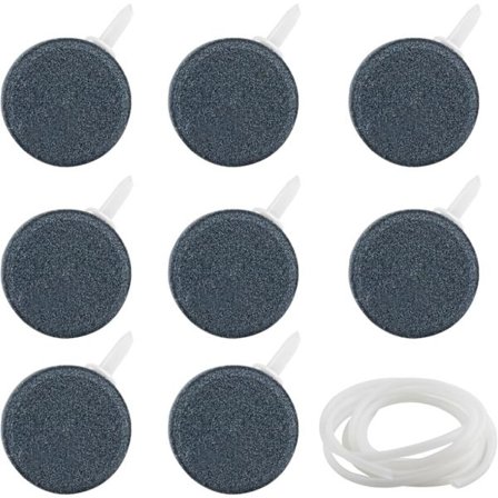 Akvarium Luftsten Sæt med 8 - Iltsten kompatibel med Damme - Boble Iltspreder kompatibel med Akvarium - Nano Luftpumpe - med 1,5 m slange, 1 sugekop