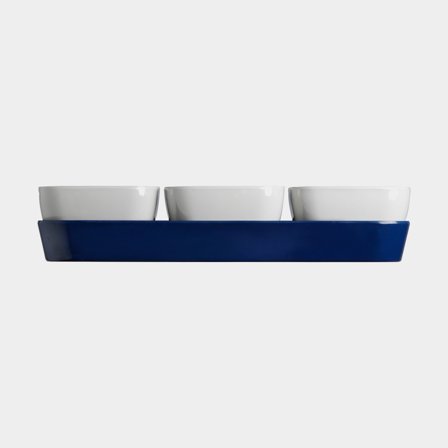 Snack bowls in melamine with tray Marine Business Pacific, white/blue, 4 pieces