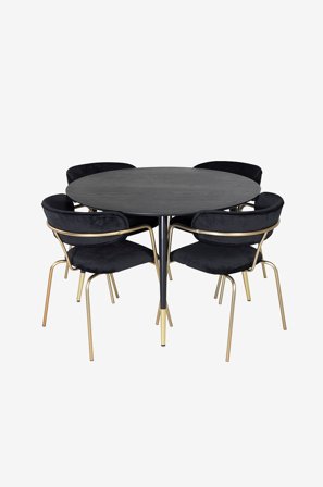 Venture Home - Matgrupp Dipp med 4st stolar Arrow - Svart - Matgrupper - Från Homeroom