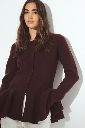 NA-KD Strick-Cardigan mit Peplum - Cardigans - Burgundy - S (EU 34-36)