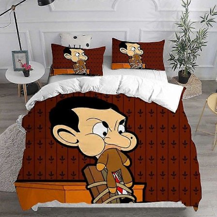 v1725 Sängkläder Mr. Bean Animerad Serie Sängkläder Set Täcke Filt Sängöverkast Påslakan Kuddfodral - Delar Set Sovrumsinredning 3-Delars Sängkläder S
