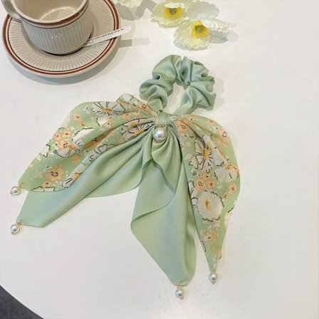 2 STK Floral Bowknot Scrunchies Silkeskjerf Hårbånd GRØNN