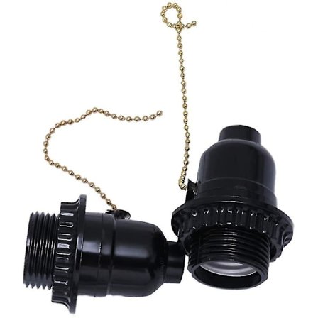 2 stk. E27 Lysfatninger Lampekop Base Adapter Strømstik Træk Switch (sort)