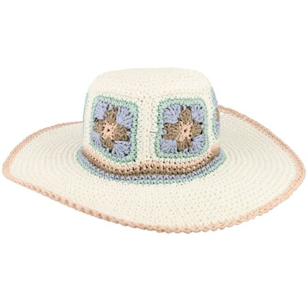 Seeberger - Blanc sunhat Chapeau - Paper Crochet Floppy Flower White/Light Blue Sun Hat @ Hatstore
