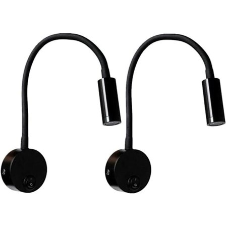 Sett med 2 Aluminium Svart Farge Sengelampe, Skrivebordslampe Varmt Hvitt Lys Øye Beskyttelse, 3W LED Vegg Leselampe med Bryter