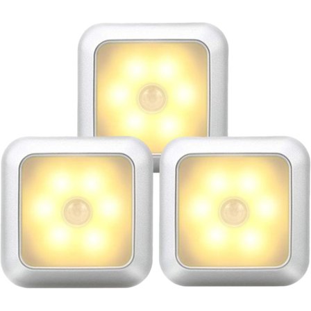 3-pak bevægelsesstyret natlampe, batteridrevet varm LED til skab/trappe/soveværelse