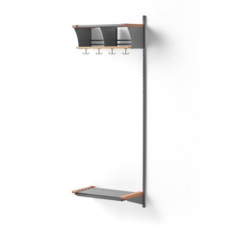 Garderobe JEPPE, påbyggseksjon, 2 rom, H1790 B600 D300 mm, alu/eik