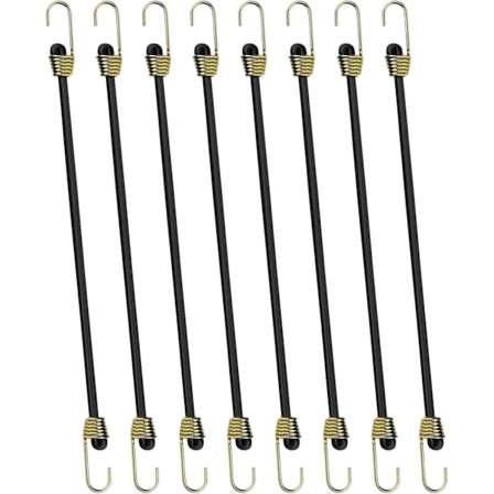 Förpackning med 25 cm gummistroppar med krokar, elastiska spännband, förlängare med