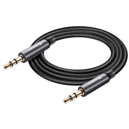 Auxilærkabel Jack 3.5 mm kompatibel med jack 3.5 mm nylon flettet 1.5m Swissten sort