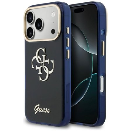 Guess IML 4G Script Metal Case til iPhone 17 Pro - Blå