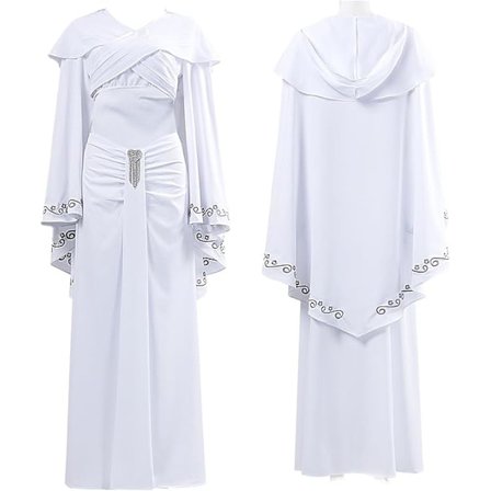 Star Wars Hvid Maxi Kjole Sæt Amidala Cosplay Kostume Top Kappe Nederdel Jedi Halloween Kostume (S)