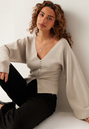 Bubbleroom - Knitted Cardigan - Light beige - Kläder