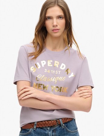 Superdry Luxe Metallic Logo Relaxed Tee - Purple - 8