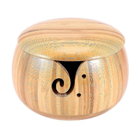 Handgjord garnskål i bambu med avtagbart lock för stickning och virkning, för mamma