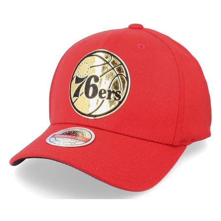 Mitchell & Ness - Philadelphia 76ers Golden Black Stretch Red Adjustable Adjustable Red Cap - NBA @ Hatstore