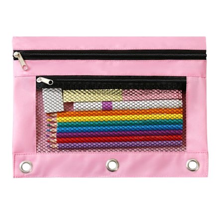 3-renkainen kansio kynälaukku, B5-koko koulutarvike 2 vetoketjullisella taskulla ja läpinäkyvällä verkkokuvulla, takaisin kouluun -lahja (