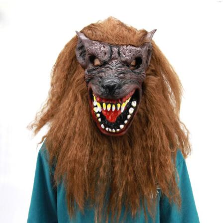 Tusked Brown Wolf Huvudbonader Animal Mask Cosplay För Halloween