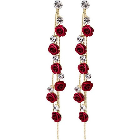 Örhängen för Kvinnor Rosblomma Hänge Långa Tofsörhängen S925 Sterling Silver Cubic Zirconia Hängande Retro Boho Statement Örhängen