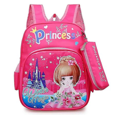 Ryggsäck med tecknad film, skolryggsäck, skolväska med tecknad film med avtagbar matchande pennfodral, stor E