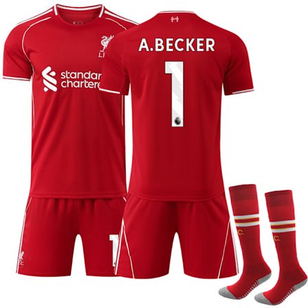 2025-2026 Liverpool Hemma Barn Fotbollströja Kit Nr. 1 A. Becker