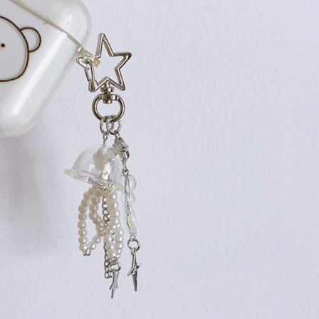 Jellyfish Telefon Charm Strop Stjerne Vedhæng Nøglering HVID 11.2CM Hvid White 11.2cm-11.2cm