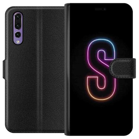 Yhteensopiva Lompakkokotelo Huawei Huawei P20 Pro Neonkirjain S kirkkaissa pinkissä ja sinisissä sävyissä tummaa taustaa vasten, siisti kirjaintai