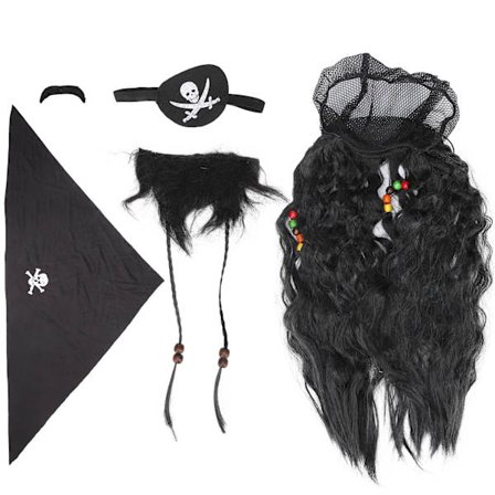 Svart Pirat Falsk Skjegg Mustasje Sett Parykk Hodeplagg Falsk Flettet Skjegg for Halloween