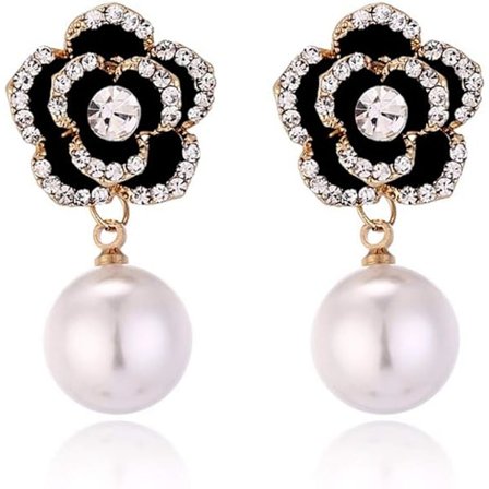 Dangle-øreringe til kvinder med kunstige perler og rose-vedhæng