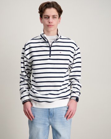 Tommy Hilfiger SLUB BRETON STP ZIP SWEATSHIRT Wit Truien Jongens - Kids Brand Store