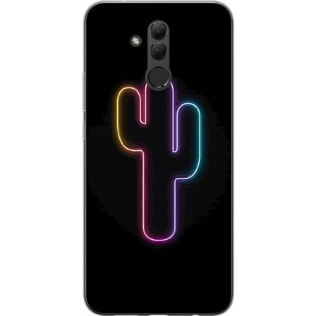 Kompatibelt Mobildeksel til Huawei Huawei Mate 20 lite Neonillustrasjon av kaktus i rosa og blått lys mot mørk bakgrunn