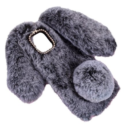 Fluffy Rabbit iPhone 12 Pro & iPhone 12 Cover - Sølv/Grå