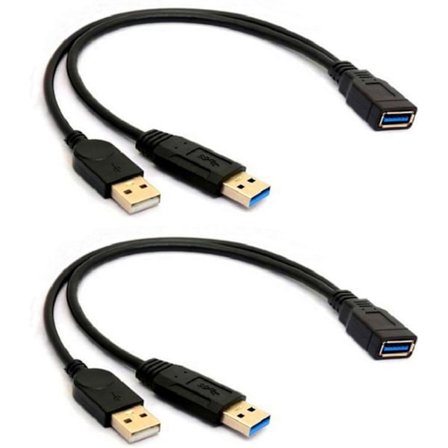 2025 Siste Modell 2-pakning med Svart USB 3.0 Hunn til Dobbel USB Hann Ekstra Strøm Data Y Forlengelseskabel Splitter Adapter for 2.5" Mobil Harddisk
