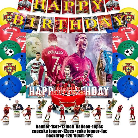 Cristiano&Ronaldo-teema Lasten syntymäpäiväjuhlakoristelu Jalkapalloilija Cr7 Ilmapallobanneri Taustat Kakkupäälliset Lapsille Aikuinen Lahja