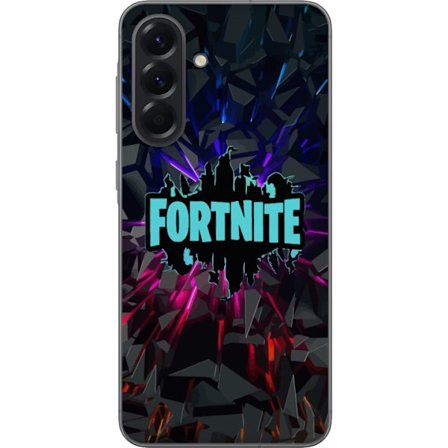 Yhteensopiva Puhelinkuori Samsung Galaxy A56 Fortnite-logo - Musta tausta, sininen neon ja värikkäät valot