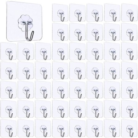 50 stk. vandtætte klare kroge, klare klæbekroge, selvklæbende